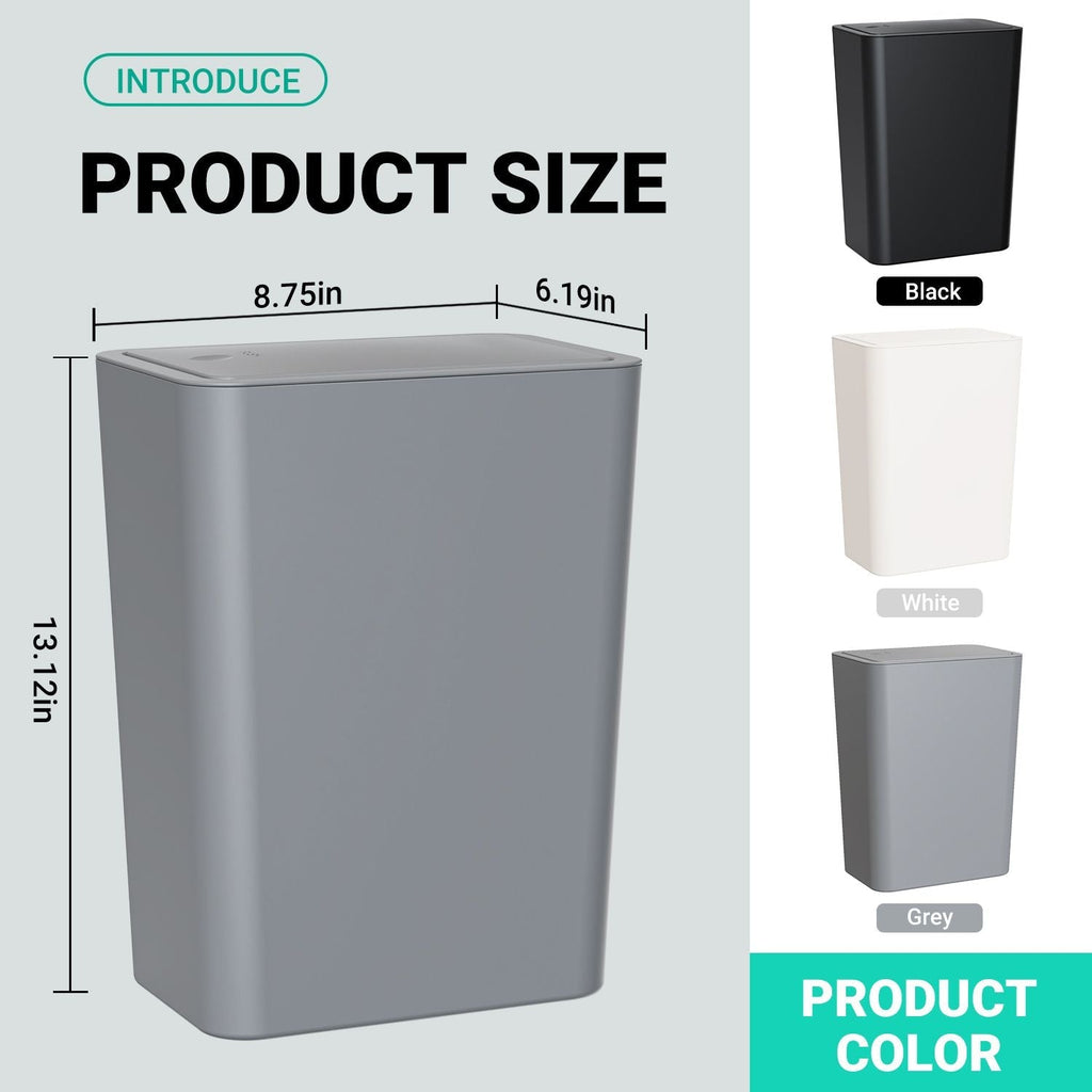 TINANA Small Trash Can with Lid, 3 Pack 10L Plastic Trash Bin, 2.6 Gallon Slim Garbage Bin Wastebasket with Pop-Up Lid for Bathroom, Bedroom, Office, Kitchen, Craft Room EasyOptionXY LLC