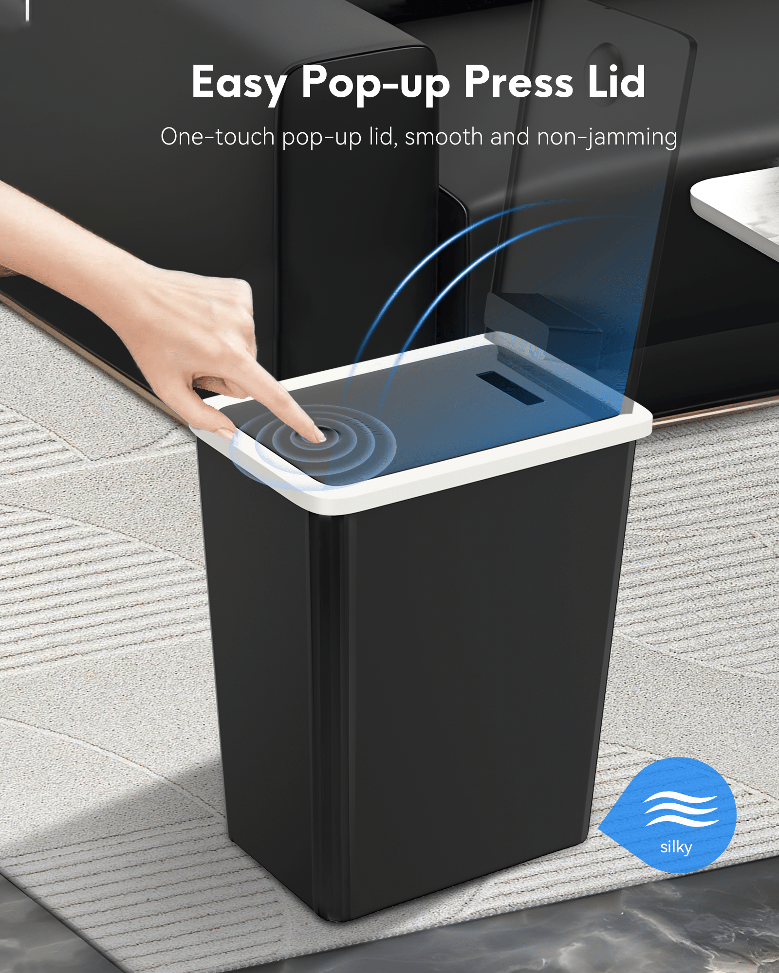 4 Pack Bathroom Trash Can with Lid, 3.2 Gallon Pop-Up Lid Kitchen Garbage Bin for Home,Plastic,Black EasyOptionXY LLC