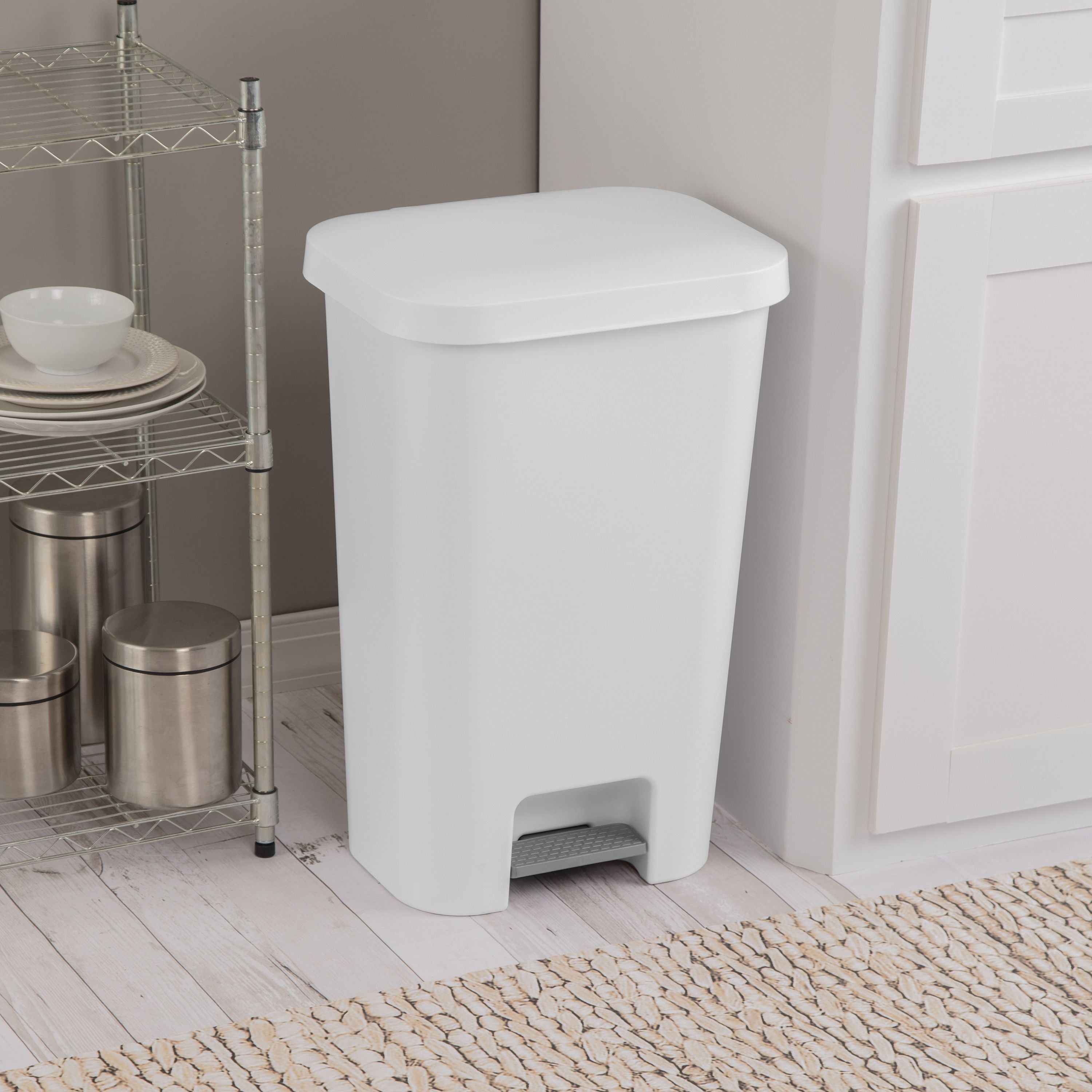 Sterilite 11.9 Gallon StepOn Trash Can, Plastic, Kitchen, White Trash Can EasyOptionXY LLC
