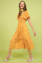 New Summer Flower Print Flutter Sleeve Smocked Midi Dress For Women – Fluttering, Trendy, Romantic and Feminine Style Stevvex