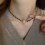 Retro Elegant Leather Winding Chain Diamond Magnetic Necklace Pi-Mart