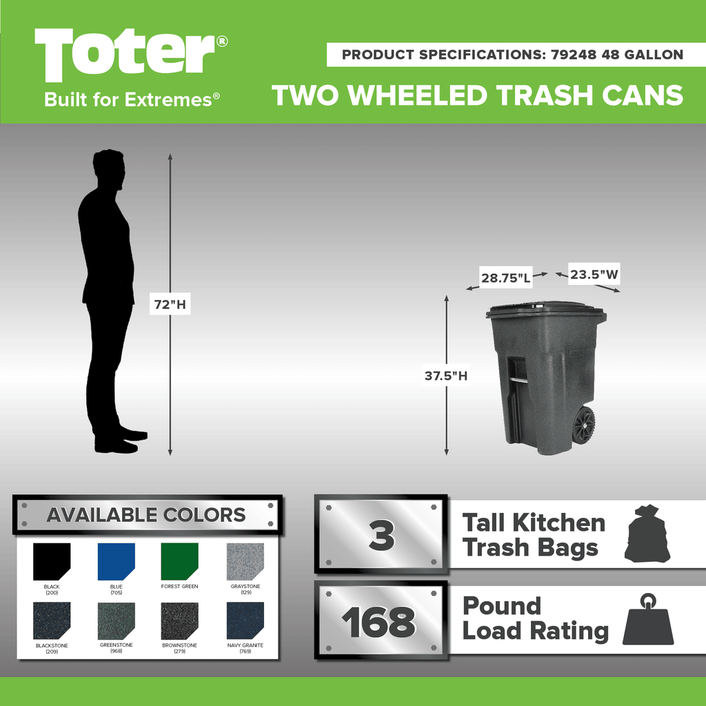 Toter 48-gallon black garbage can with wheels and lid EasyOptionXY LLC