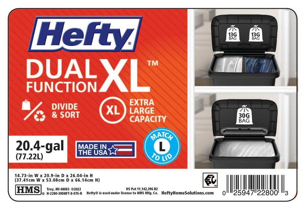 Hefty 20.4 Gallon Trash Can, Plastic Dual Function Divided Extra Large Kitchen Trash Can, Black EasyOptionXY LLC