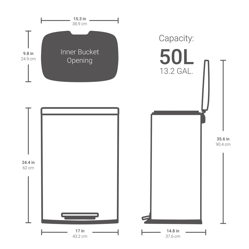 Qualiazero Rectangular Step Garbage Can 3 Piece Combo, 13.2 gal , Two 1.3 gal, Stainless Steel EasyOptionXY LLC