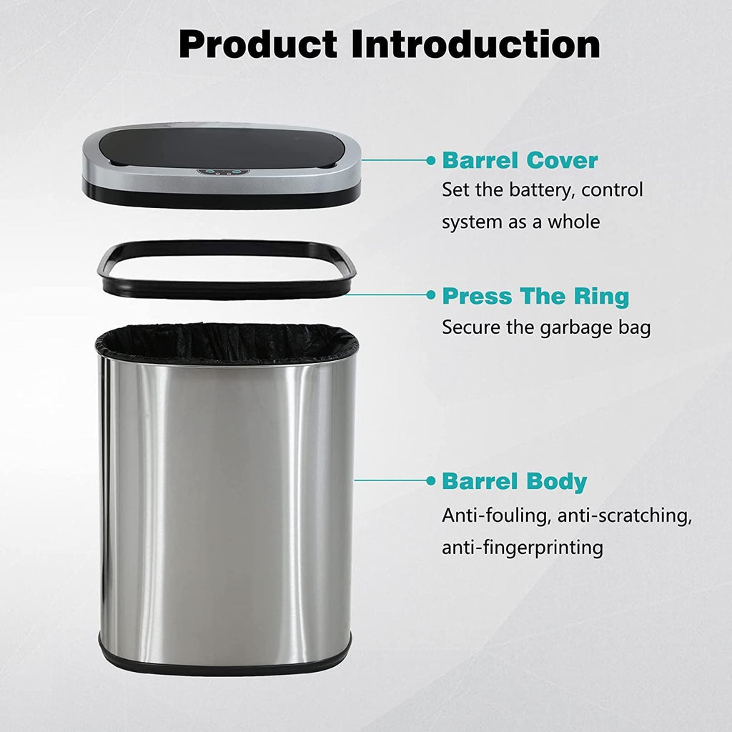 BestOffice 13 Gallon Stainless Steel Touchless Garbage Trash Can with Motion Sensor for Indoor Use(Silver) EasyOptionXY LLC