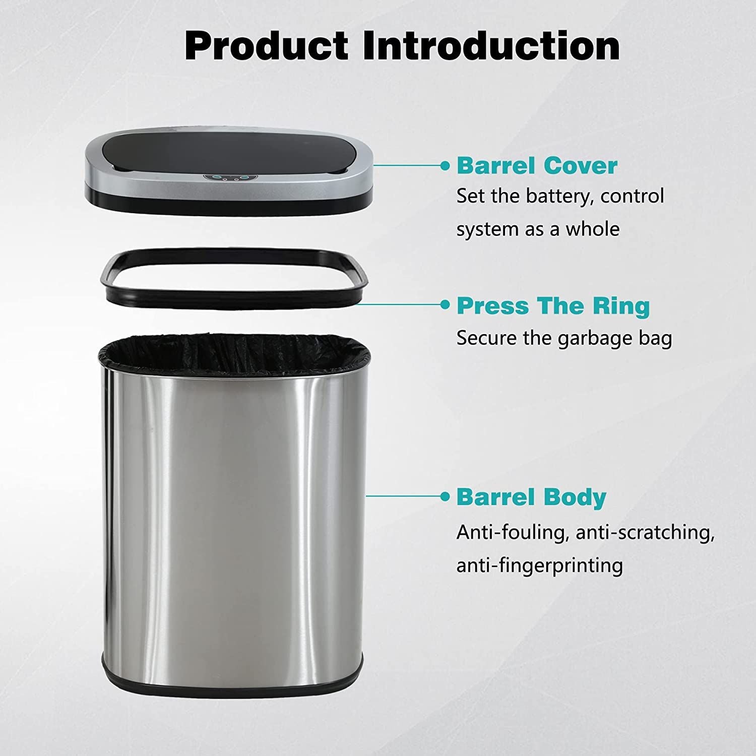 BestOffice 13 Gallon Stainless Steel Touchless Garbage Trash Can with Motion Sensor for Indoor Use(Silver) EasyOptionXY LLC
