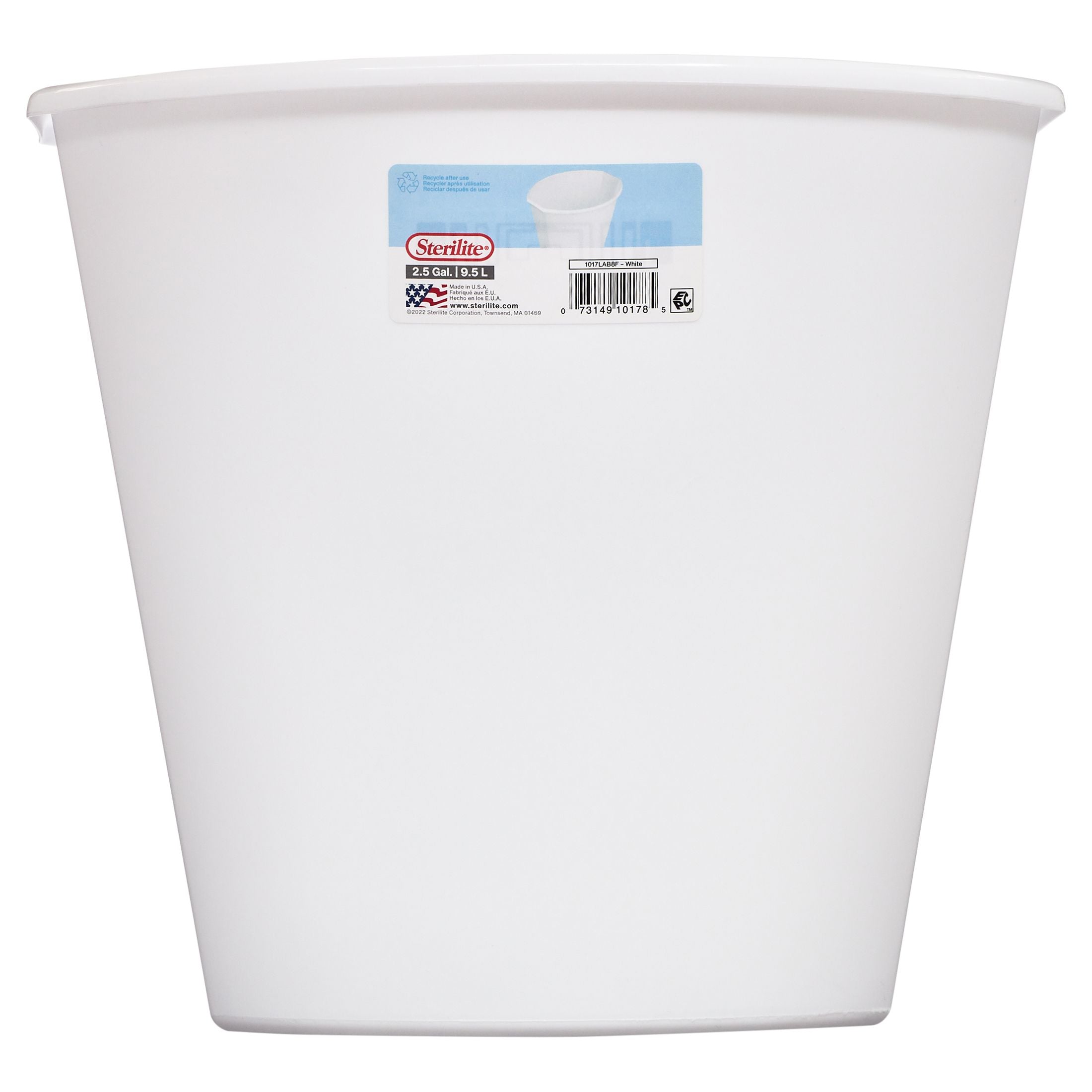 Sterilite 2.5 Gal. Wastebasket, Plastic, Bathroom, White Trash Can