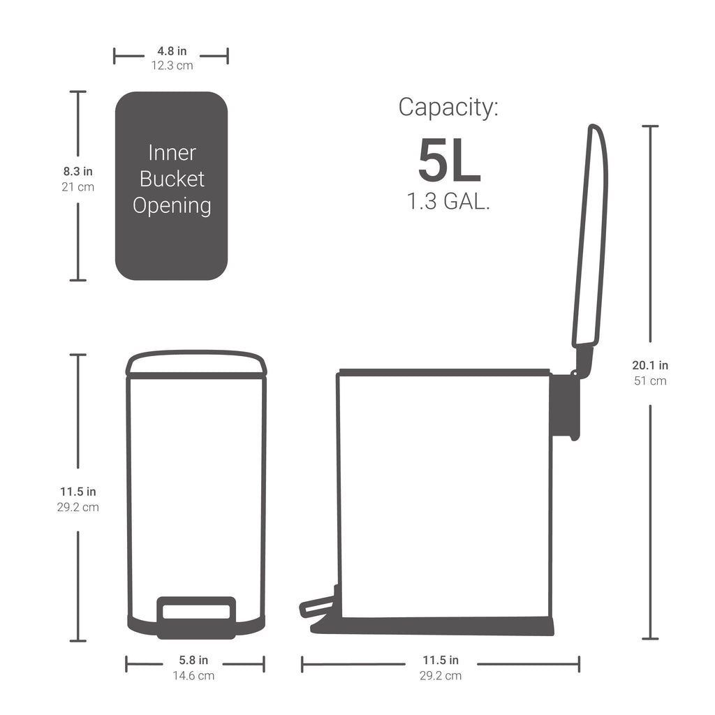 Qualiazero Trash Can, 1.3 Gallon Slim Step On Bathroom Trash Can, Stainless Steel, Pack of 2 EasyOptionXY LLC