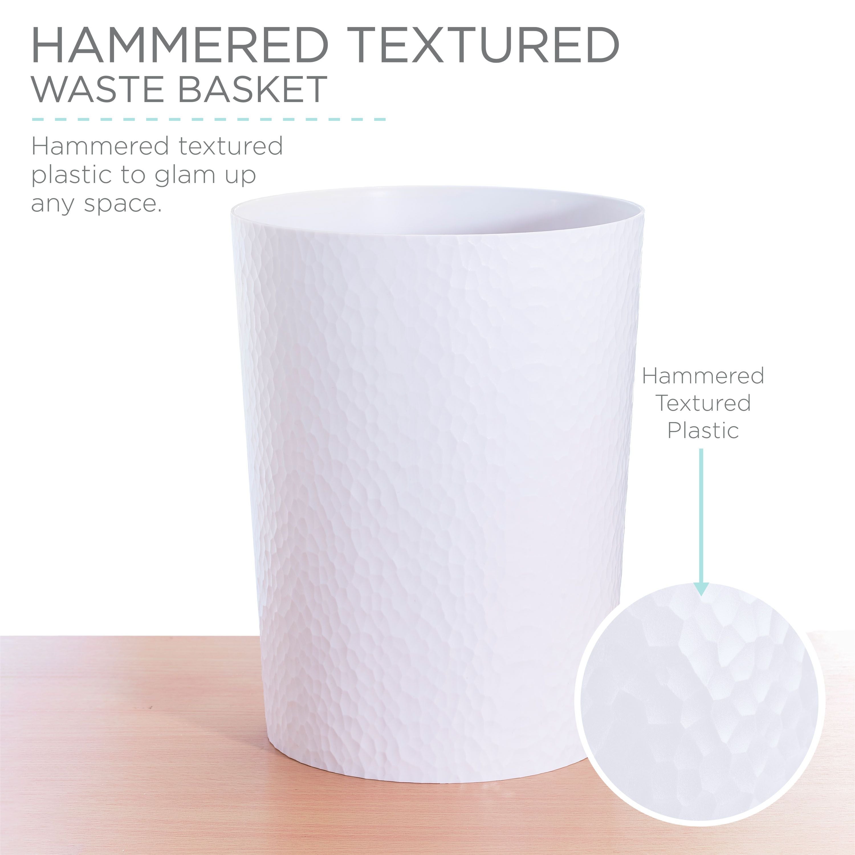 Bath Bliss 10 Liter Hammered Textured Plastic Bathroom Trash Can in White EasyOptionXY LLC