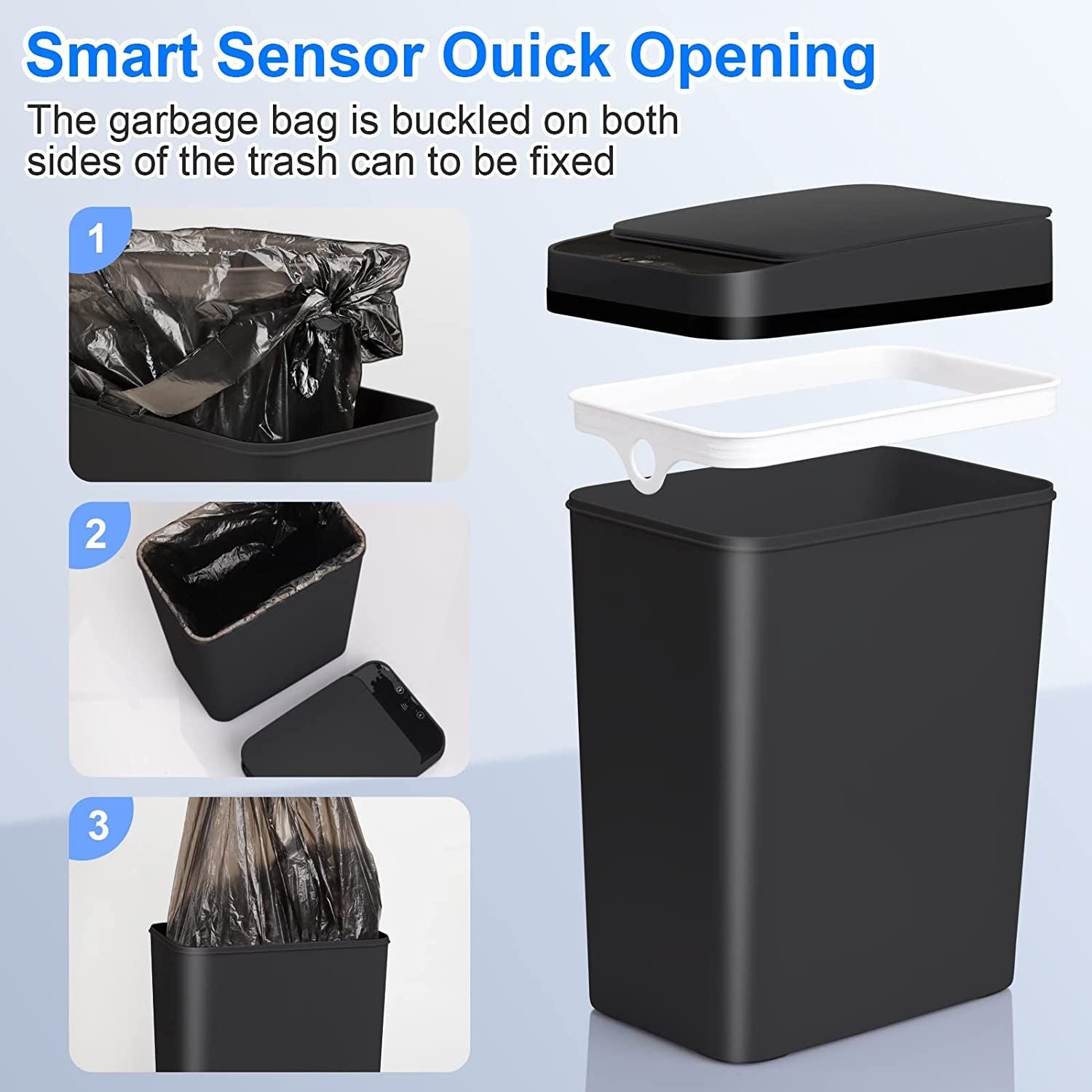 Clackibukvyz 2.5 Gallon Automatic Trash Can, Black, 1 Pack EasyOptionXY LLC