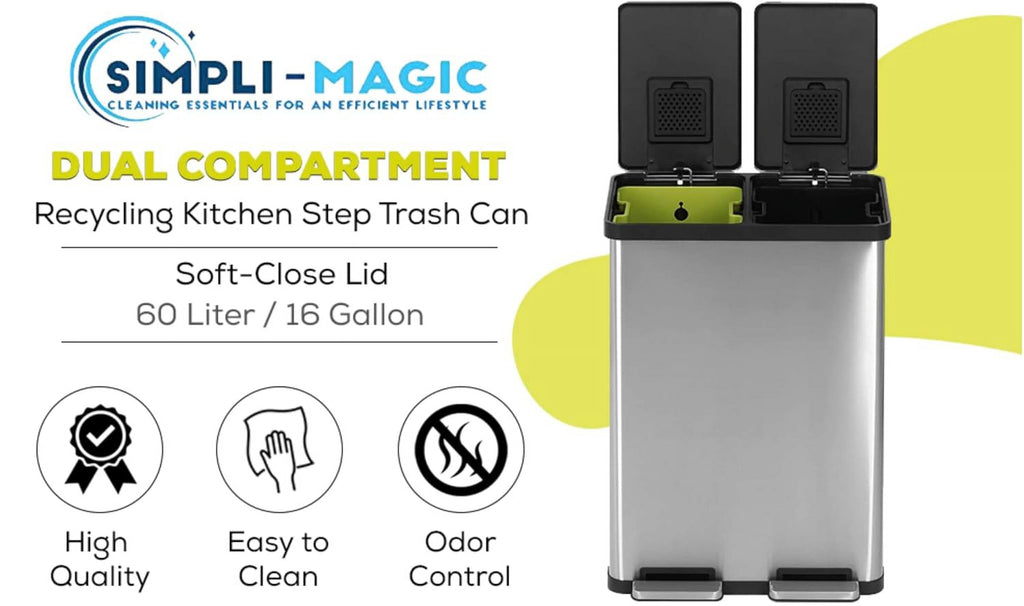 Simpli-Magic 40L Dual Compartment Trash Can Soft-Close Lid Step Garbage Can, 20L x 20L EasyOptionXY LLC