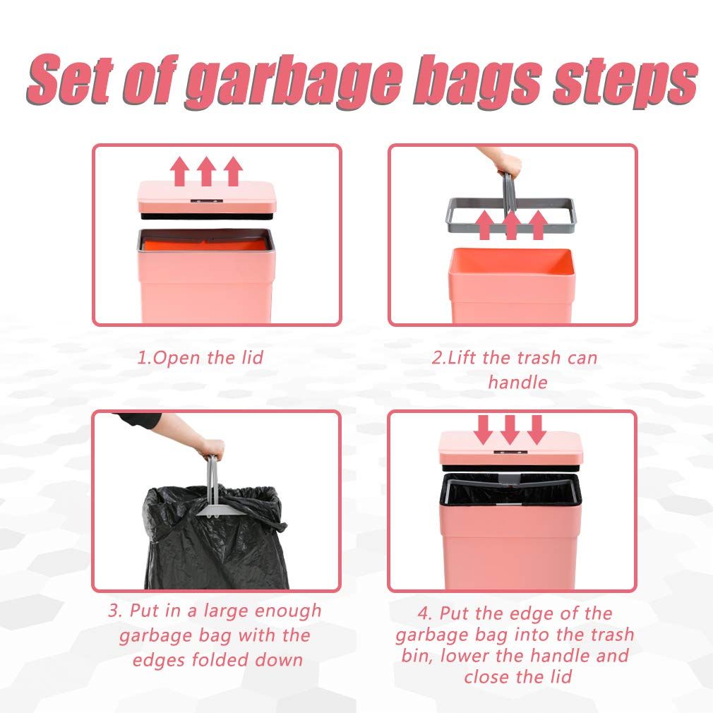 BestOffice 13 gallon Automatic Plastic Trash Can with Lid, Touch Free with Motion Sensor for Indoor Use(Pink) EasyOptionXY LLC