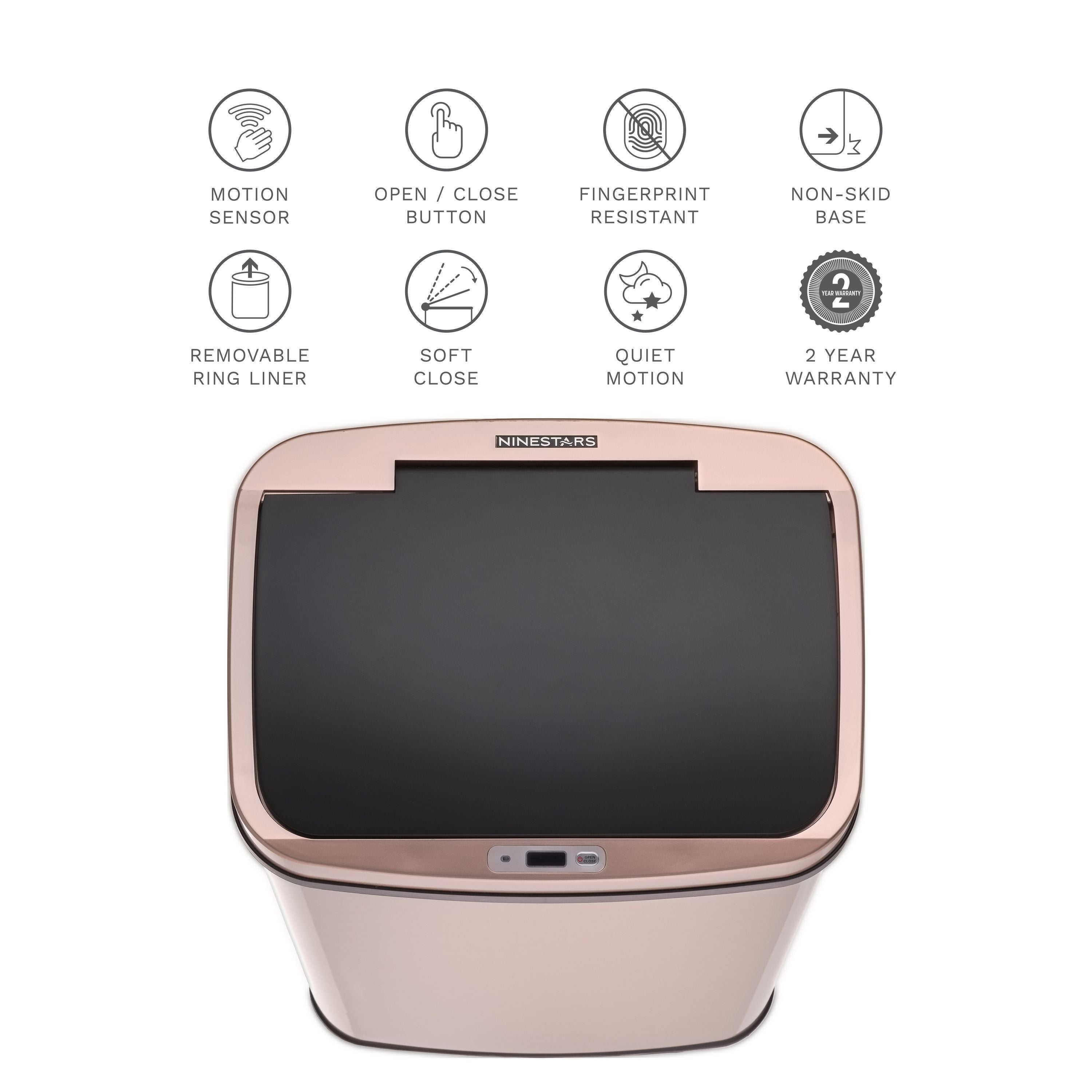 Nine Stars Motion Sensor Rectangular Kitchen Garbage Can, Gold Stainless Steel, 13.2 gal EasyOptionXY LLC