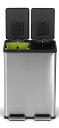 Simpli-Magic Dual Compartment Trash Can with Separate Foot Pedals Rectangular Stainless Steel Trash Bin, 60 L