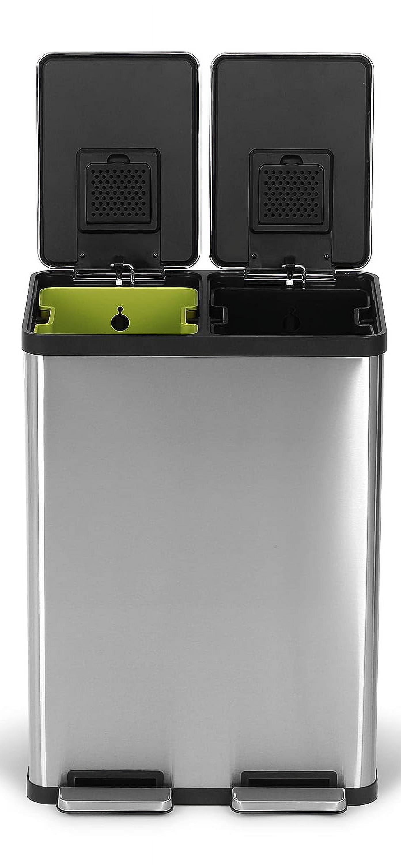 Simpli-Magic Dual Compartment Trash Can with Separate Foot Pedals Rectangular Stainless Steel Trash Bin, 60 L