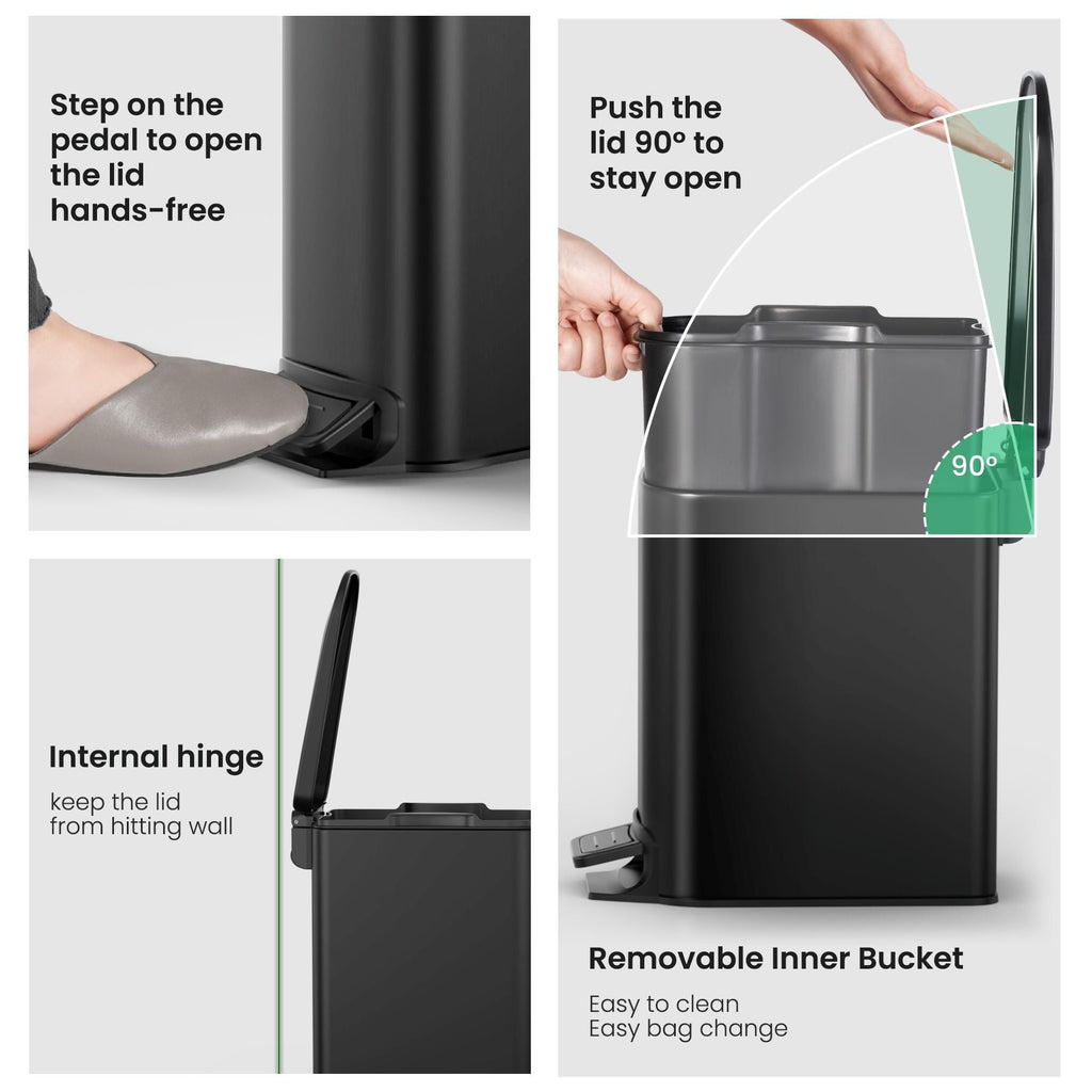 Cesun Small Bathroom Trash Can with Lid Soft Close, Step Pedal, 6 Liter / 1.6 Gallon Stainless Steel Garbage Can with Removable Inner Bucket, Anti-Fingerprint Finish (Matt Black) EasyOptionXY LLC