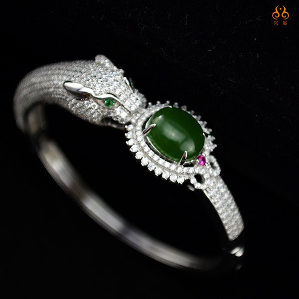 Silver inlaid jade jewelry set Pi-Mart