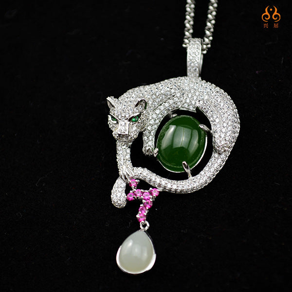 Silver inlaid jade jewelry set Pi-Mart