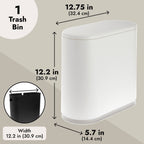 Juvale 12L / 3.17 Gallon Small Bathroom Trash Can with Lid - Narrow Bin for Kitchen (White)