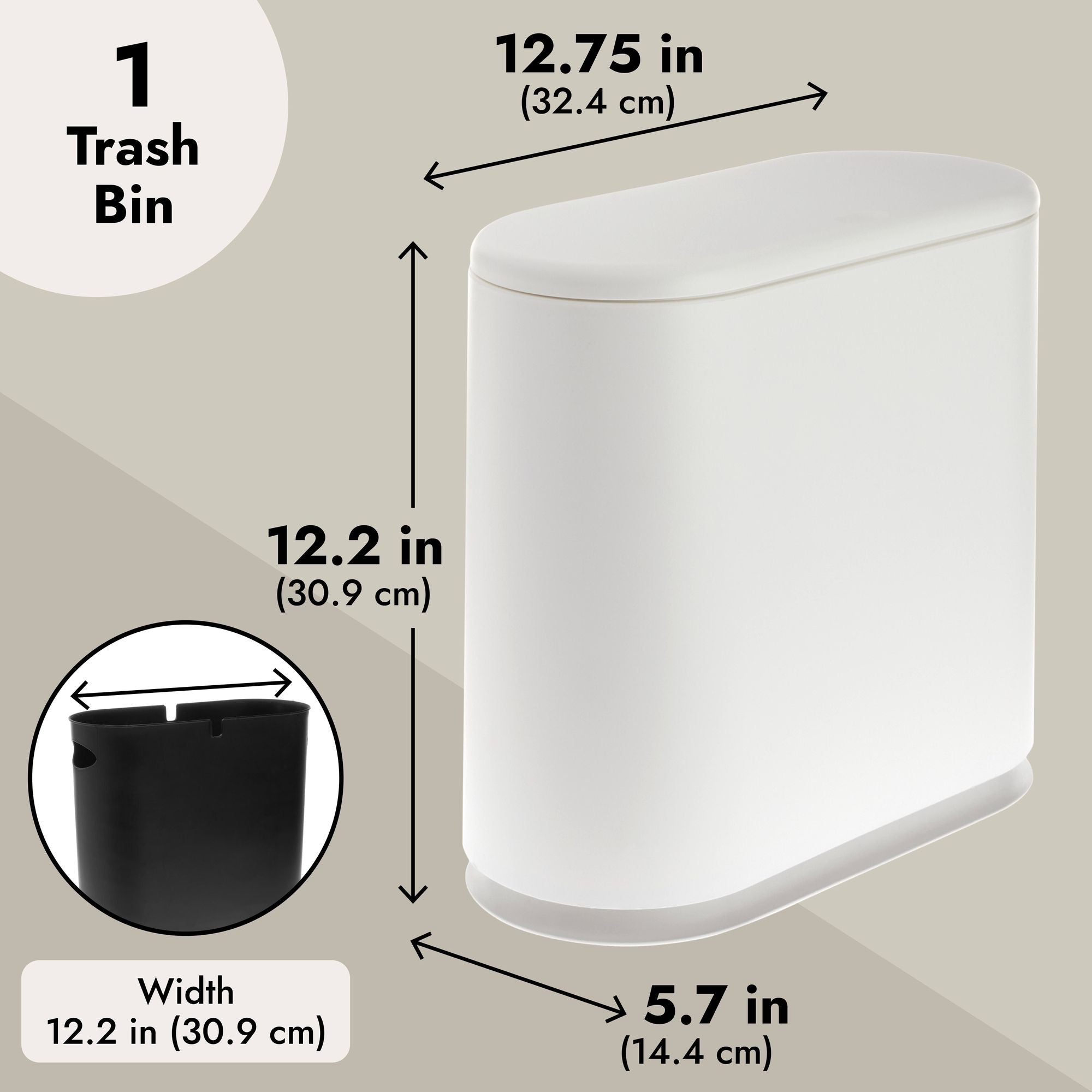 Juvale 12L / 3.17 Gallon Small Bathroom Trash Can with Lid - Narrow Bin for Kitchen (White)