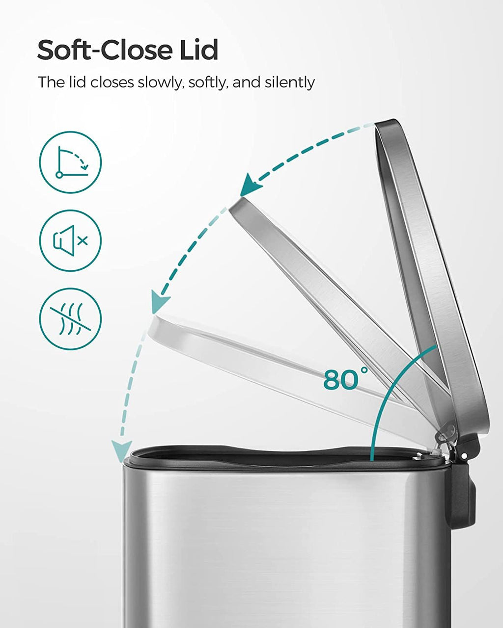 SONGMICS 13.2 Gallon Kitchen Trash, Garbage Can, Pedal Rubbish Bin, Stainless Steel, Silver EasyOptionXY LLC