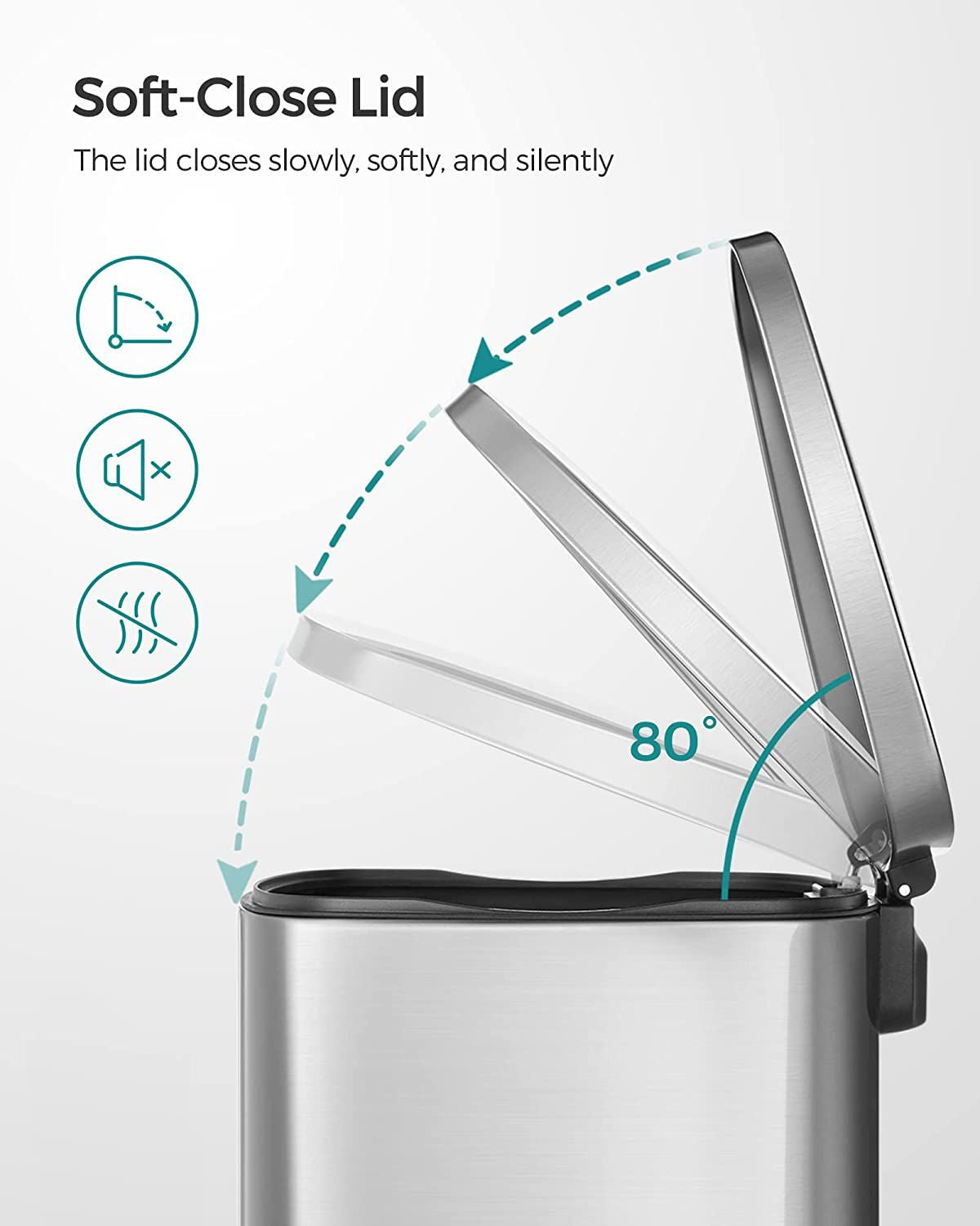 SONGMICS 13.2 Gallon Kitchen Trash, Garbage Can, Pedal Rubbish Bin, Stainless Steel, Silver EasyOptionXY LLC
