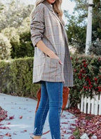 Ladies' Plaid Printed Open Collar Casual Suit Jacket - SJB-DIAMOND ELITES