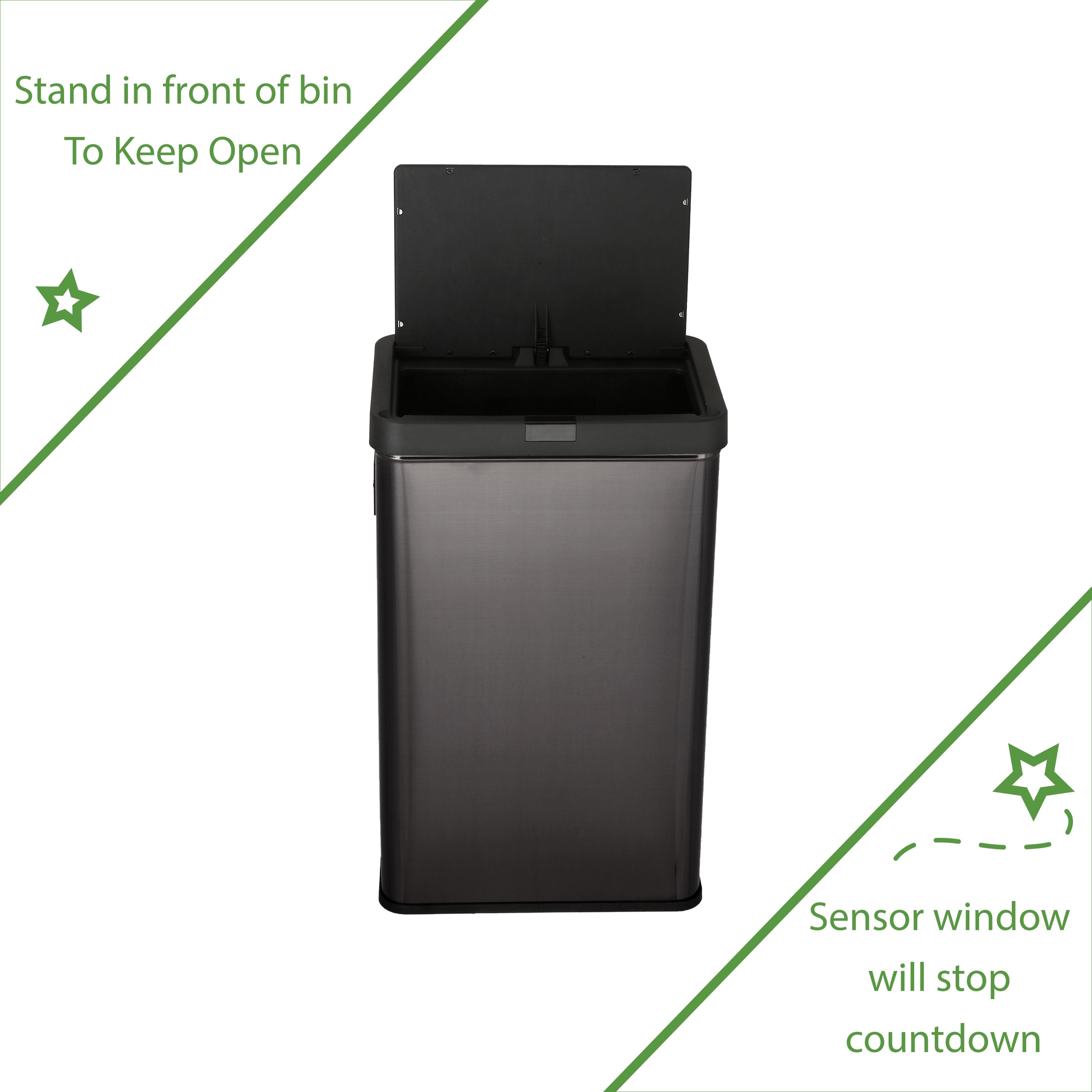 Better Homes & Gardens 13.7 gal Touchless Dual Sensor Kitchen Garbage Can with Stay Open Lid, Black