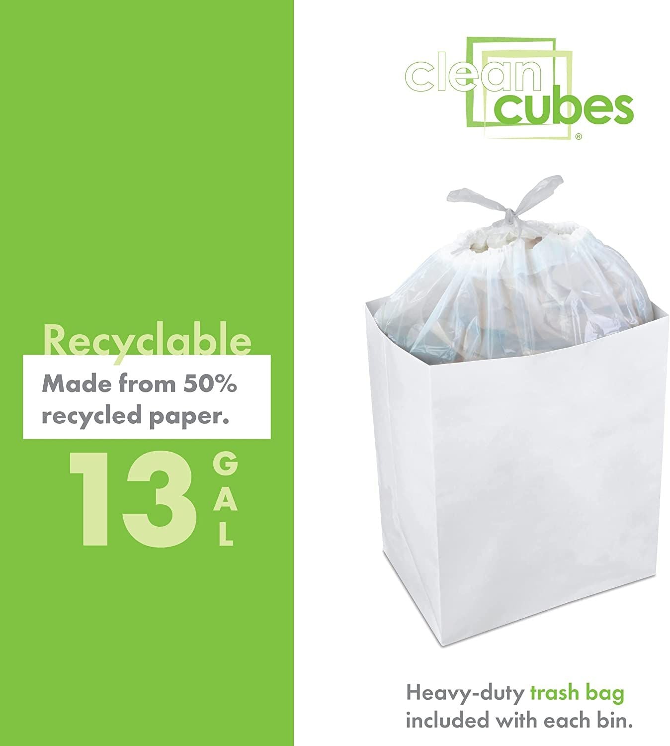 Clean Cubes 13 Gallon Disposable Trash Cans (3-Pack / Reusable / White) EasyOptionXY LLC