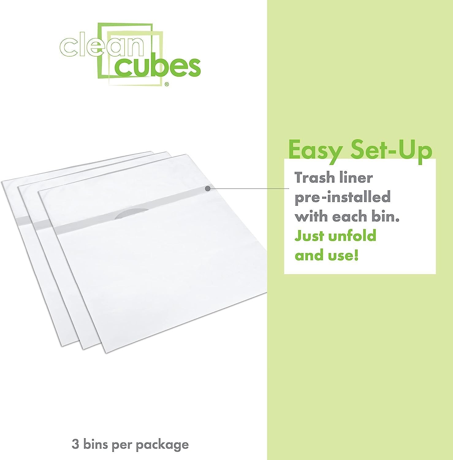Clean Cubes 13 Gallon Disposable Trash Cans (3-Pack / Reusable / White) EasyOptionXY LLC