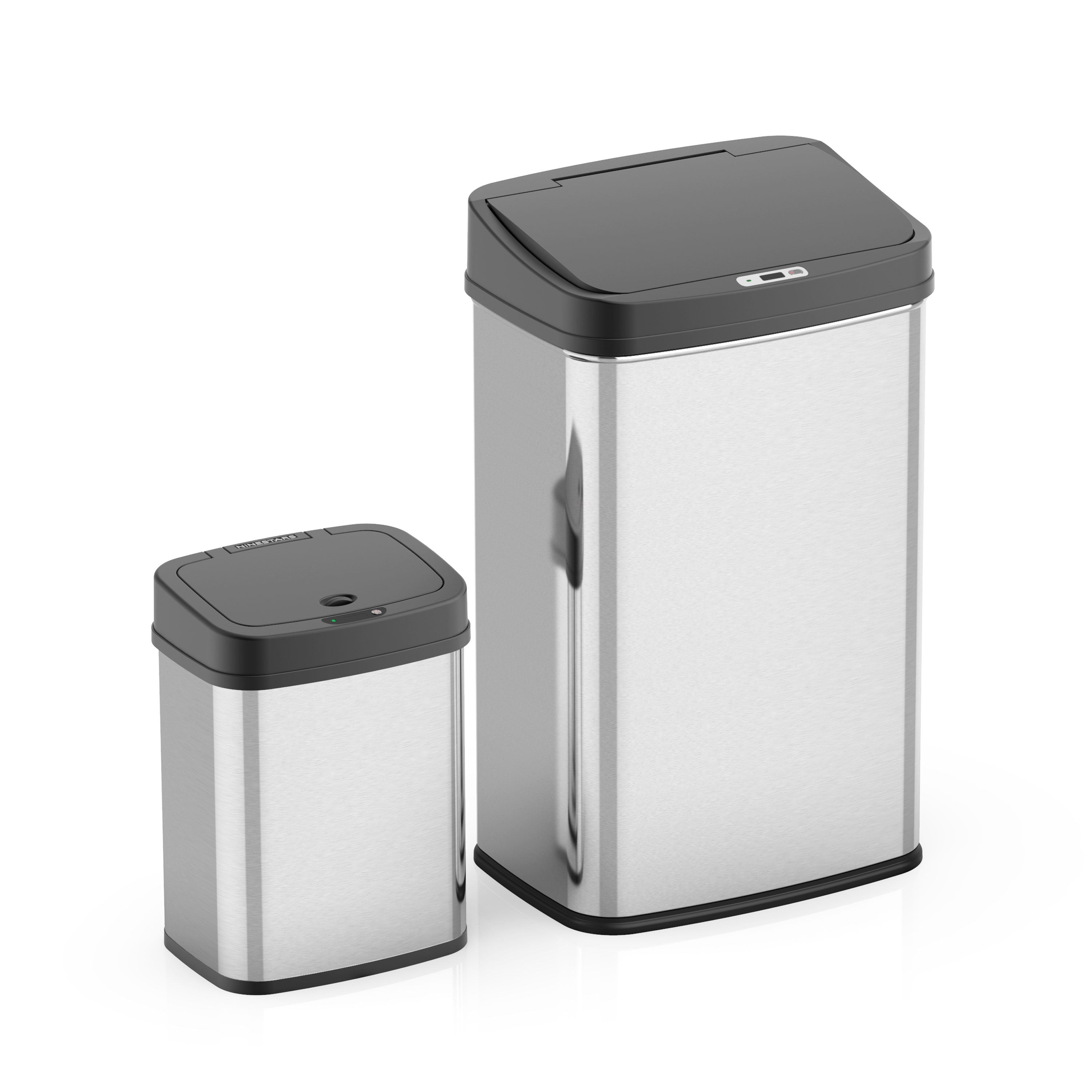 Ninestars Motion Sensor Trashcan Combo- 13.2 Ga + 4 Ga, Stainless Steel w/ Black Lid EasyOptionXY LLC