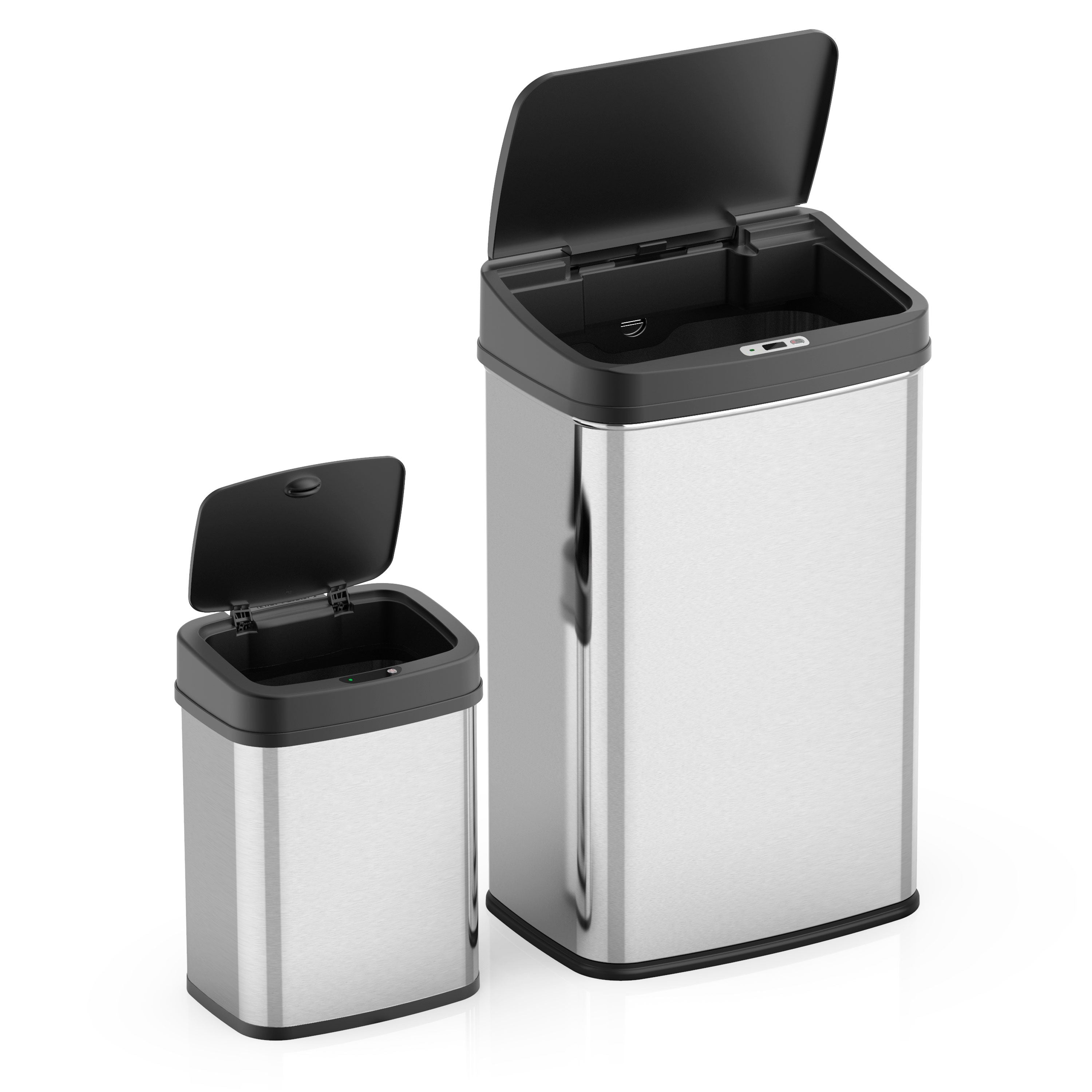 Ninestars Motion Sensor Trashcan Combo- 13.2 Ga + 4 Ga, Stainless Steel w/ Black Lid EasyOptionXY LLC