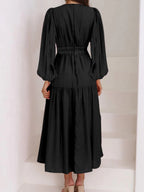 Lightweight Deep V-Neck Balloon Sleeve Maxi Dress Elegant & Flowing Silhouette Unique Dress