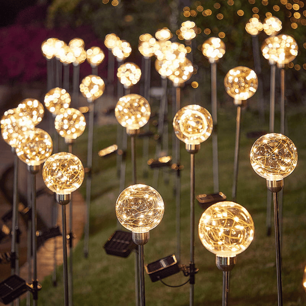 Outdoor Solar Garden Lights, 2 Pack Solar Powered Magic Globe Light, Warm White LED Solar Stake Lights for Patio Backyard Pathway Party Decoration EasyOptionXY LLC
