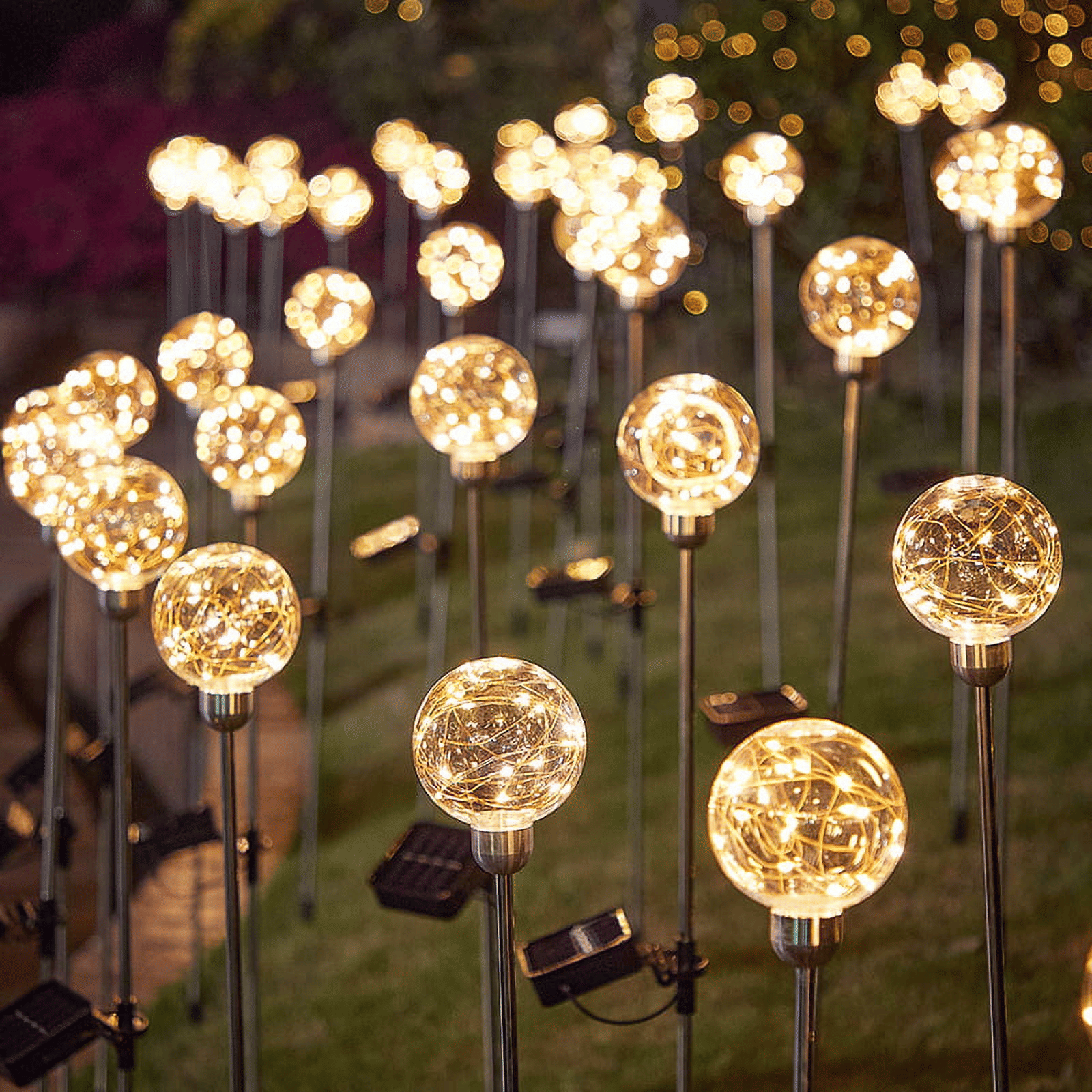 Outdoor Solar Garden Lights, 2 Pack Solar Powered Magic Globe Light, Warm White LED Solar Stake Lights for Patio Backyard Pathway Party Decoration EasyOptionXY LLC