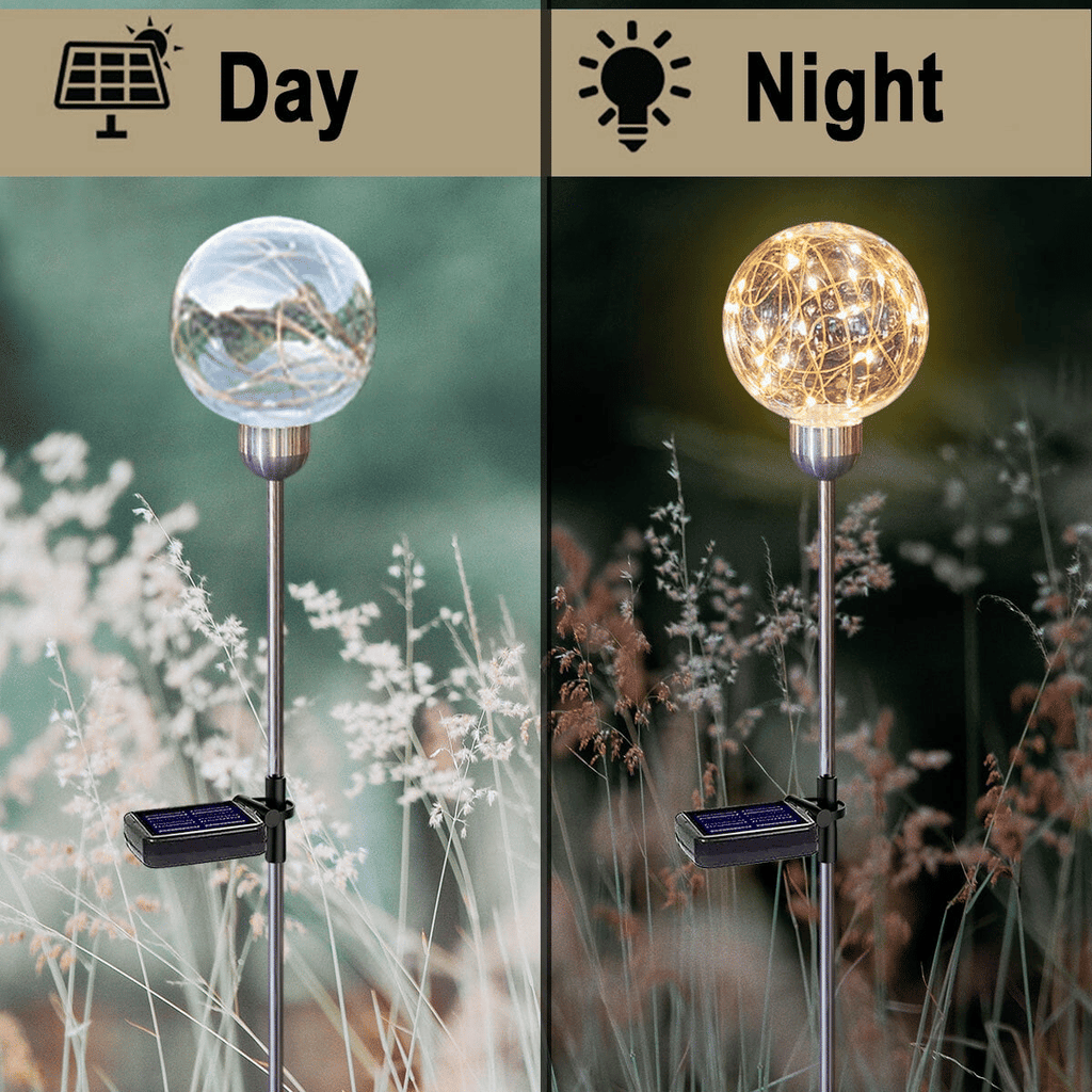 Outdoor Solar Garden Lights, 2 Pack Solar Powered Magic Globe Light, Warm White LED Solar Stake Lights for Patio Backyard Pathway Party Decoration EasyOptionXY LLC
