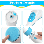 Electric Body Brush Shower, USB Rechargeable Back Body Brush with Long Handle, 5 in 1 Bath Shower Scrubber for Body Exfoliation and Massage Cleansing Set, Blue EasyOptionXY LLC