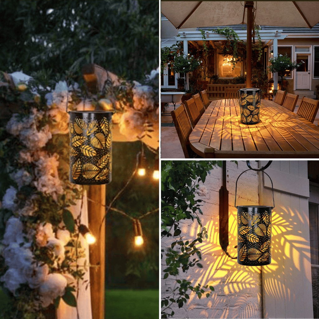 Solar Latern Lights Outdoor, Decorative Hanging Lights Metal Leaf Pattern Light for Pathway Patio Yard Walkway, Warm White EasyOptionXY LLC