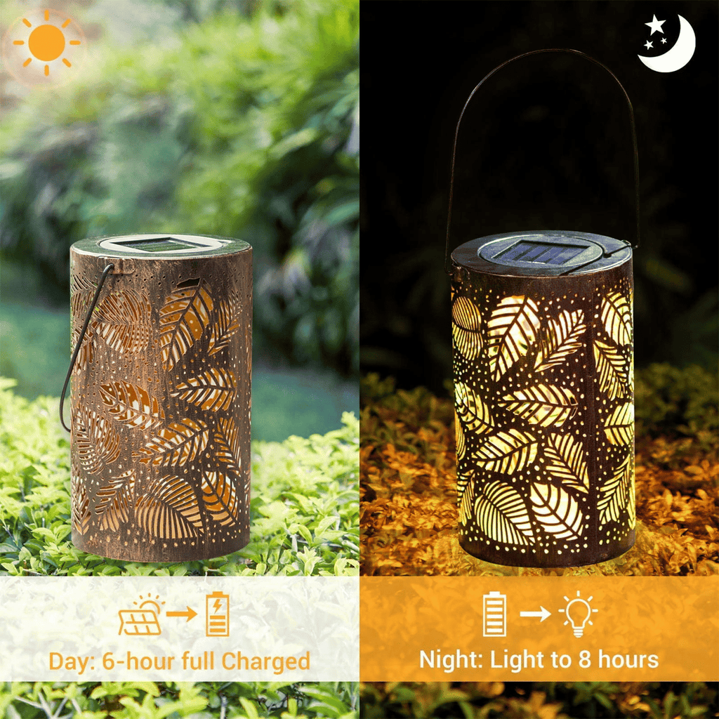 Solar Latern Lights Outdoor, Decorative Hanging Lights Metal Leaf Pattern Light for Pathway Patio Yard Walkway, Warm White EasyOptionXY LLC