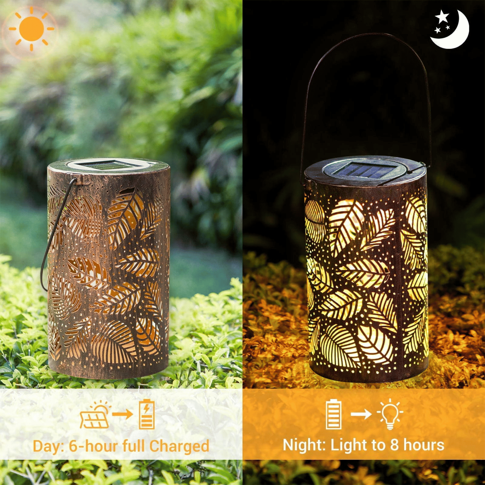 Solar Latern Lights Outdoor, Decorative Hanging Lights Metal Leaf Pattern Light for Pathway Patio Yard Walkway, Warm White EasyOptionXY LLC