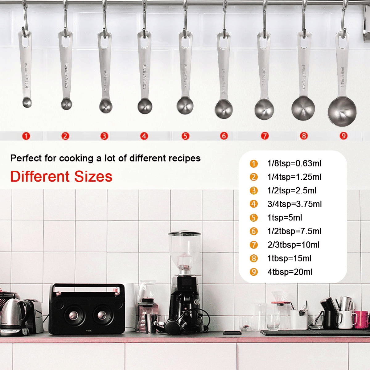 9 Piece Measuring Spoons, Stainless Steel Measuring Spoons Set, Kitchen Measuring Tools for Dry and Liquid Ingredients EasyOptionXY LLC