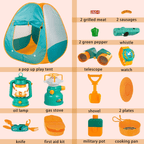 Kids Camping Set, 19 Pcs Kids Play Tent with Stove and Oil Lamp, Outdoor Toys Pretend Camping Tool Set for Boys and Girls