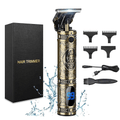 Hair Clippers for Men, Zero Gapped Trimmer, Professional T Blade Trimmer for Hair Cutting, Rechargeable Shaver Kits with LED Display, Gold EasyOptionXY LLC
