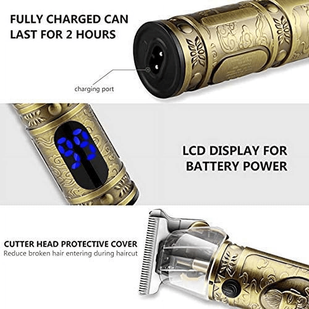 Hair Clippers for Men, Zero Gapped Trimmer, Professional T Blade Trimmer for Hair Cutting, Rechargeable Shaver Kits with LED Display, Gold EasyOptionXY LLC