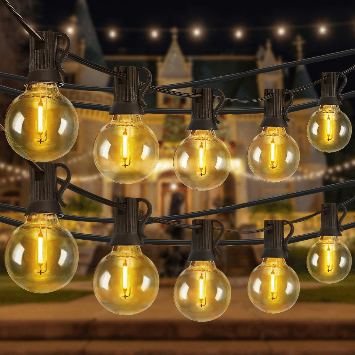 G40 LED Globe String Lights, 25 FT Outdoor Patio Light with 25+2 LED Bulbs, Waterproof Hanging Lights for Backyard Porch Deck Party Decor, 2200K, Black EasyOptionXY LLC