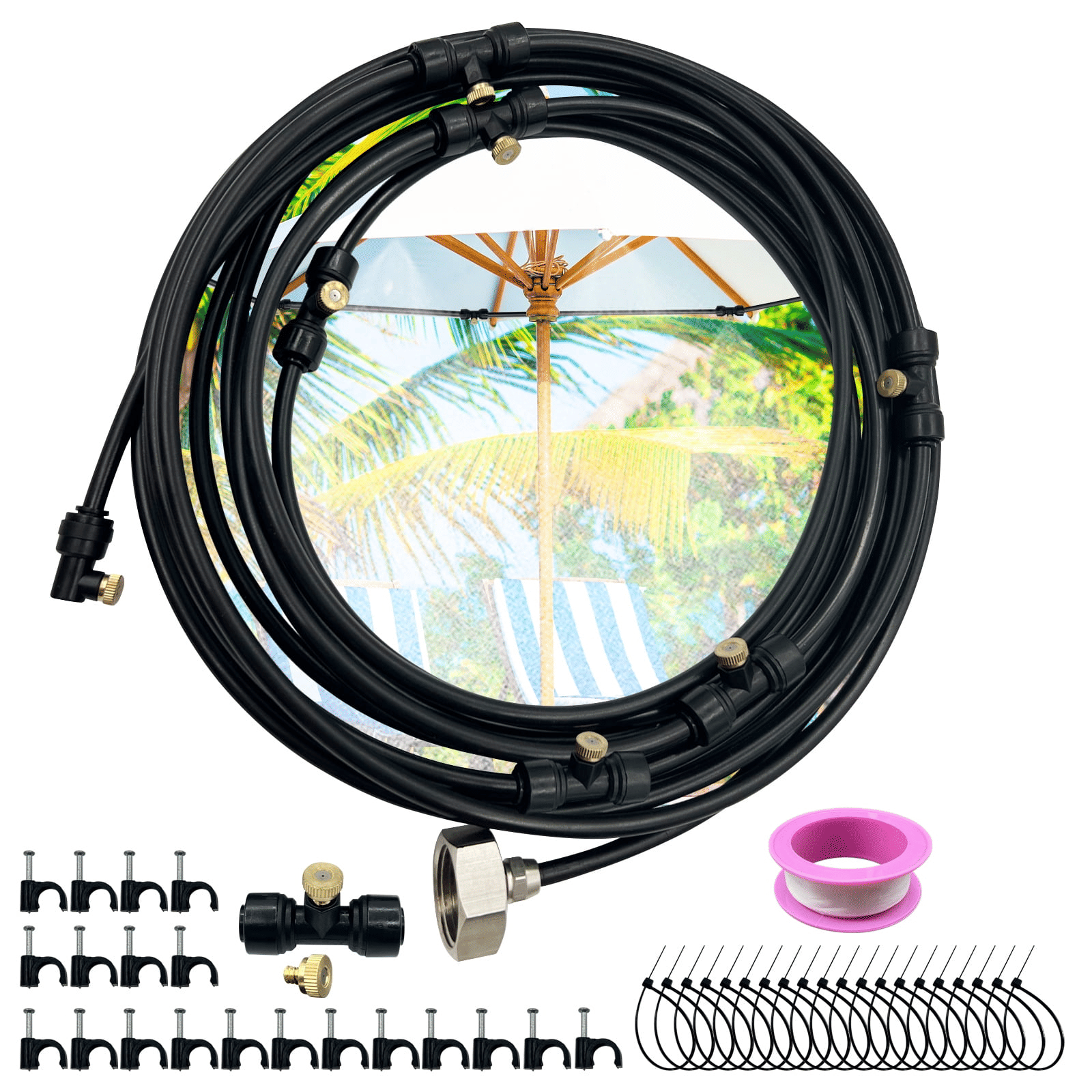 Misters for Outside Patio, 26Ft (8M) Outdoor Misting Cooling System, Water Misting Kit for Porch, Canopy, Deck, Garden, Yard, Trampoline Sprinkler Accessories for Kids, Black EasyOptionXY LLC