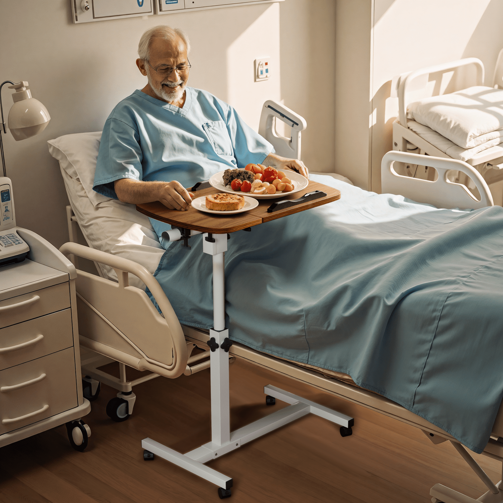 Kekoy Adjustable Overbed Bedside Table with Wheels, Rolling Laptop Side Tilt Table with Adjustable Height for Hospital and Home Use, Walnut Brown EasyOptionXY LLC