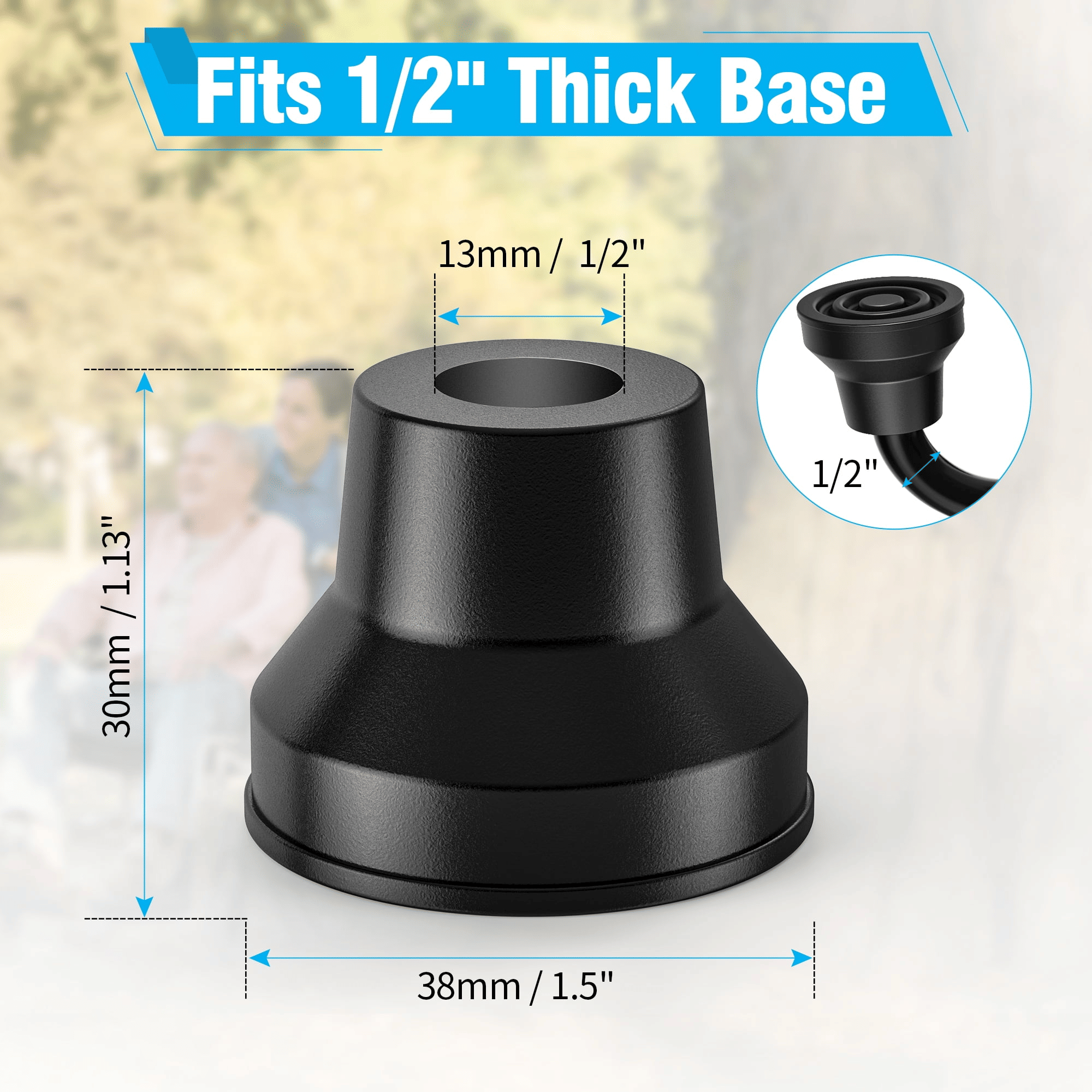KEKOY 4Pack 1/2 inch Replacement Quad Cane Tips, Non-Slip Rubber Cane Tip Self Standing Cane Tip for Walking Cane Folding Cane Cane Accessory, Black EasyOptionXY LLC