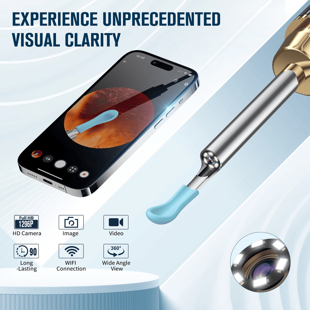 KEKOY Ear Wax Removal Kit, 1296P HD Ear Cleaner with Camera, Wifi Earwax Camera for Ear Cleaning, Wireless Otoscope for iOS & Android