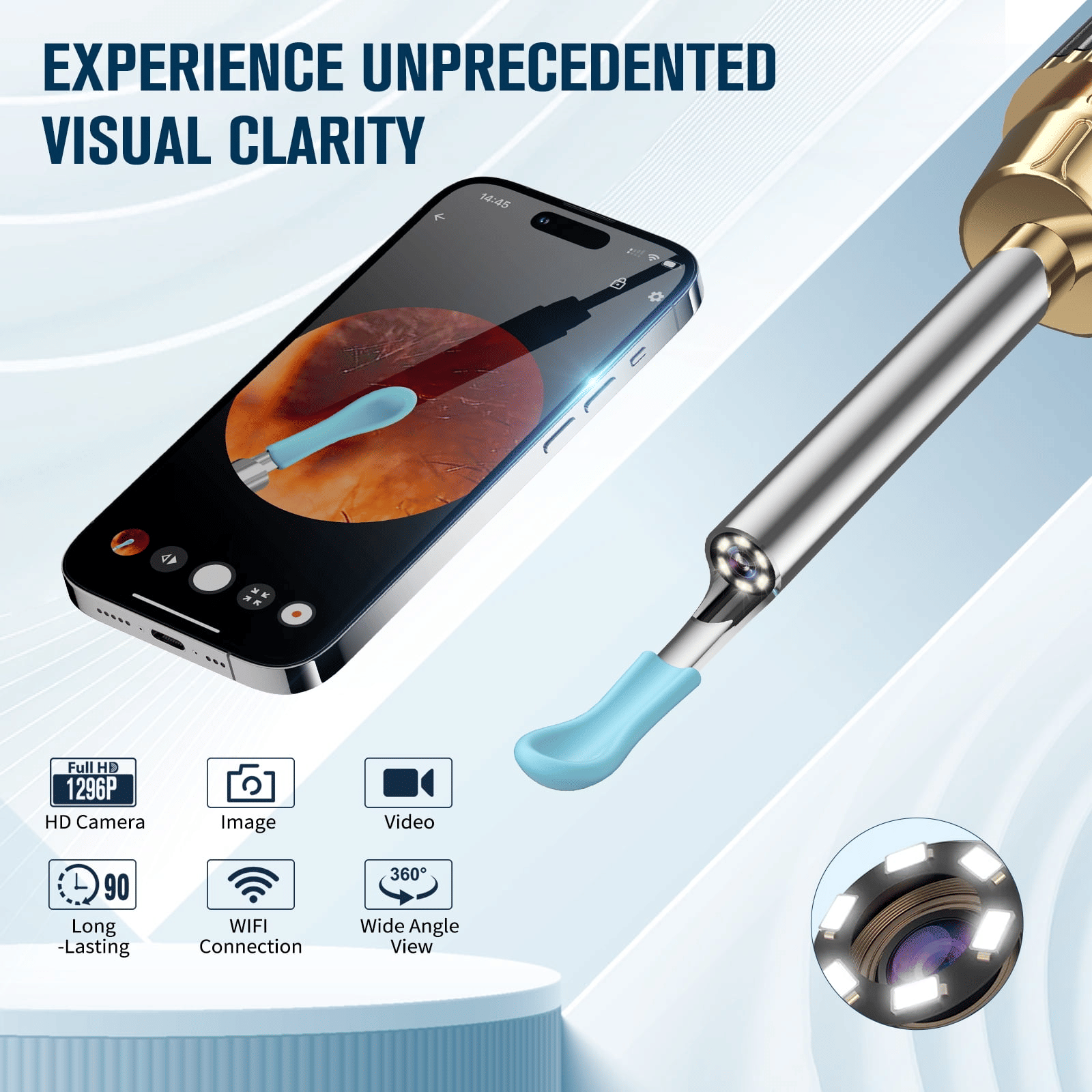 KEKOY Ear Wax Removal Kit, 1296P HD Ear Cleaner with Camera, Wifi Earwax Camera for Ear Cleaning, Wireless Otoscope for iOS & Android